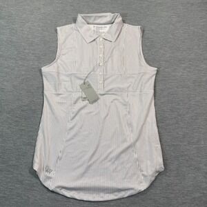 Heather Grey Top Women Small White Gray Striped Sleeveless Collared Button Shirt